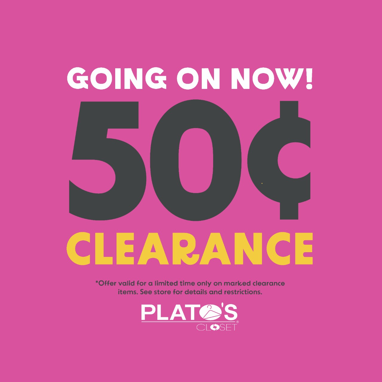 All clearance $0.50 June 27th and June 28th 2026 at Plato's Closet in Utica, Michigan